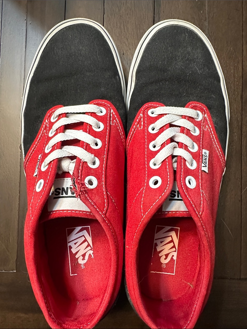 Vans Red and Black Low-Top Canvas Sneakers